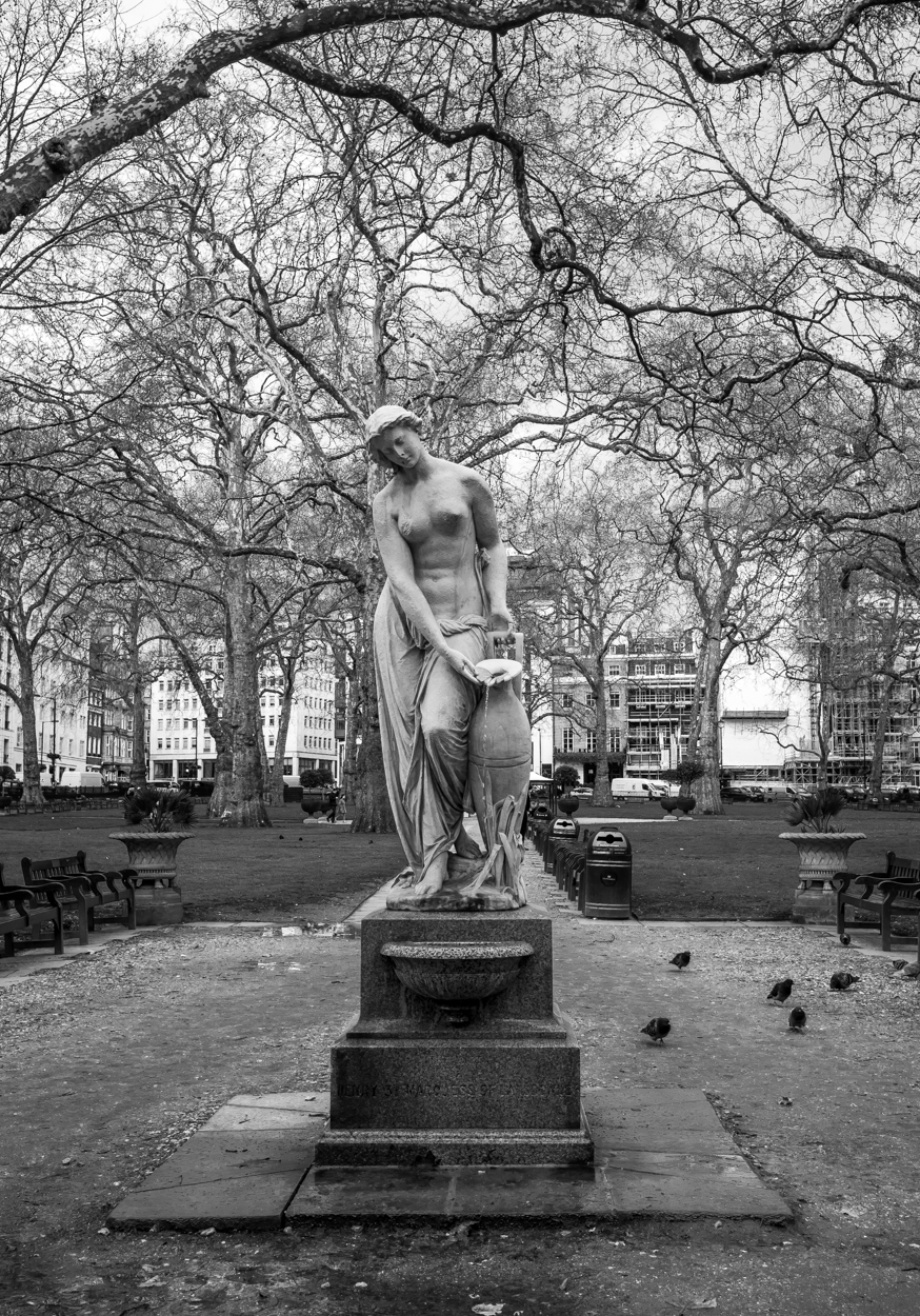 The Nymph by Alexander Munro, erected in Berkeley Square in 1858. You cannot leave the square without taking this shot